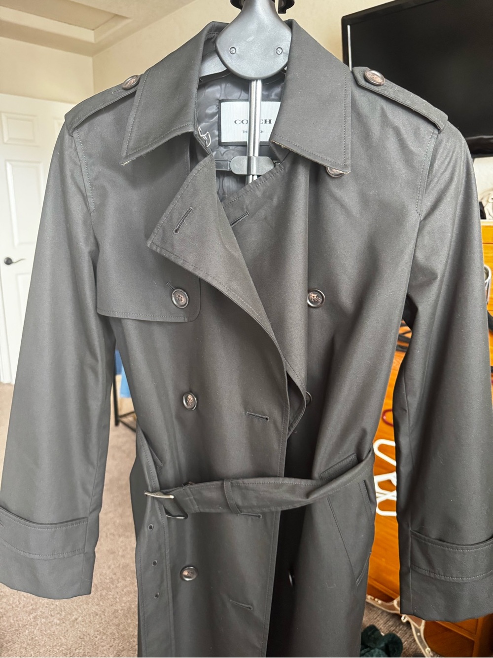 Coach Black Double-Breasted Belted Trench Coat